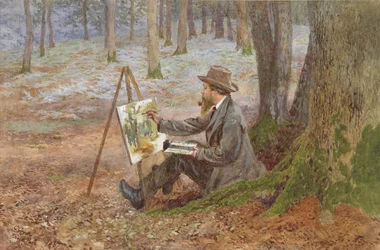 Akvarellmaleri i skogen ved Knole Park, nær Sevenoaks, Kent (wc på papir)
